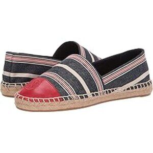 NIB Tory   Burch   Color Block Flat Espadrille Striped Multi Canvas/Ruby